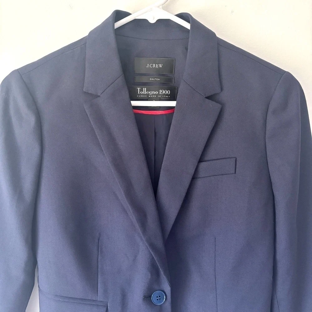 J. Crew Dalton Blazer Tollegno 1900 Italy Wool Navy Blue Career Business Office